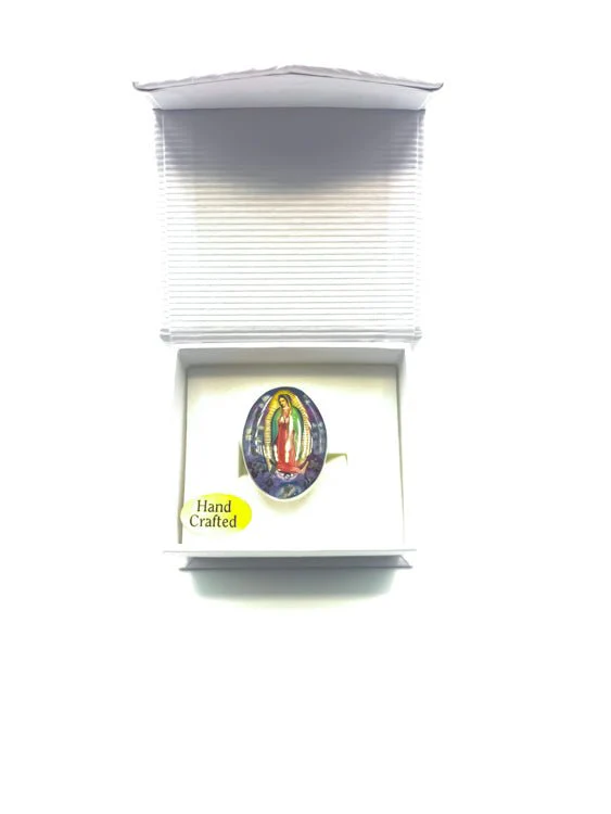 Guadalupe Oval Adjustable Ring w/ Pressed Flowers 1" x 0.7" - Image 6