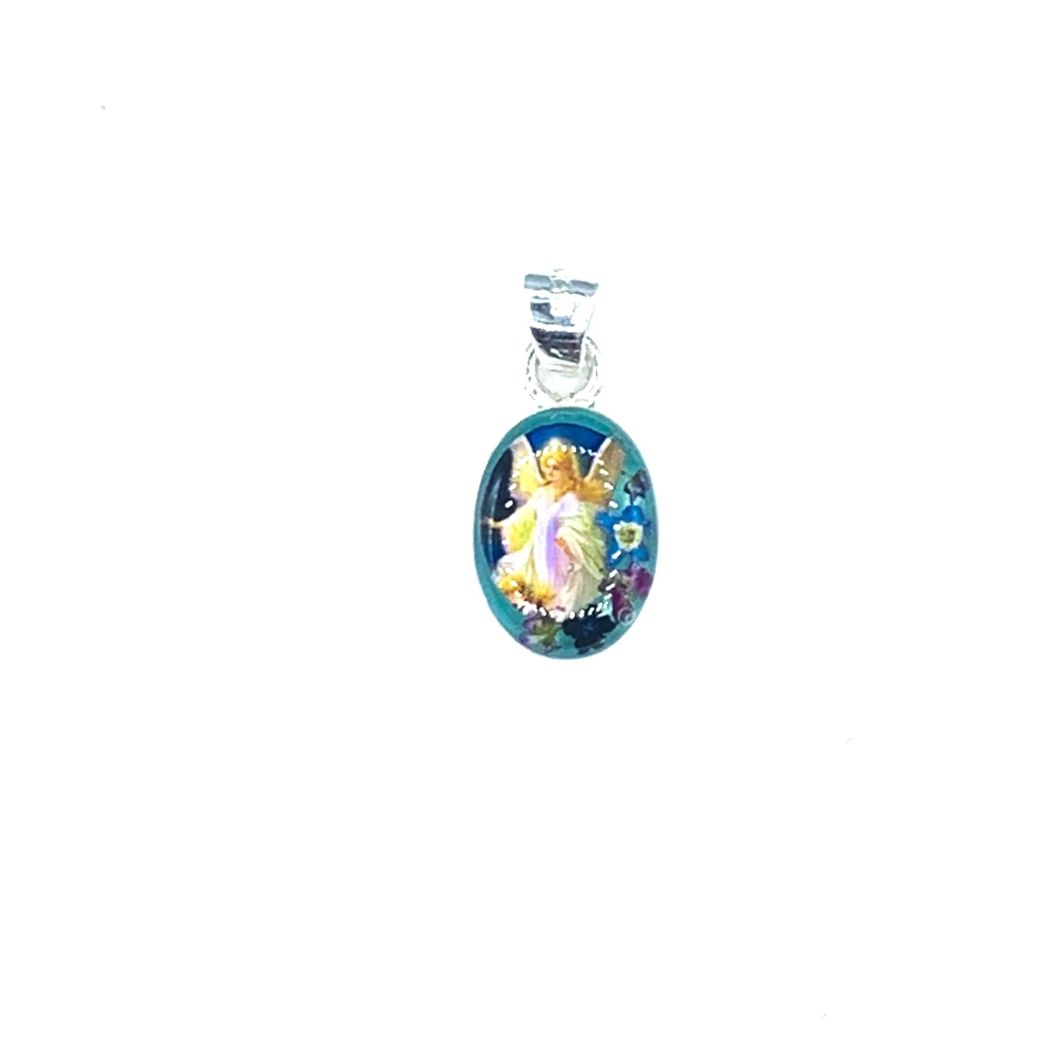 Guardian Angel Mini Oval Pendant w/ Pressed Flowers 18-inch - Image 2