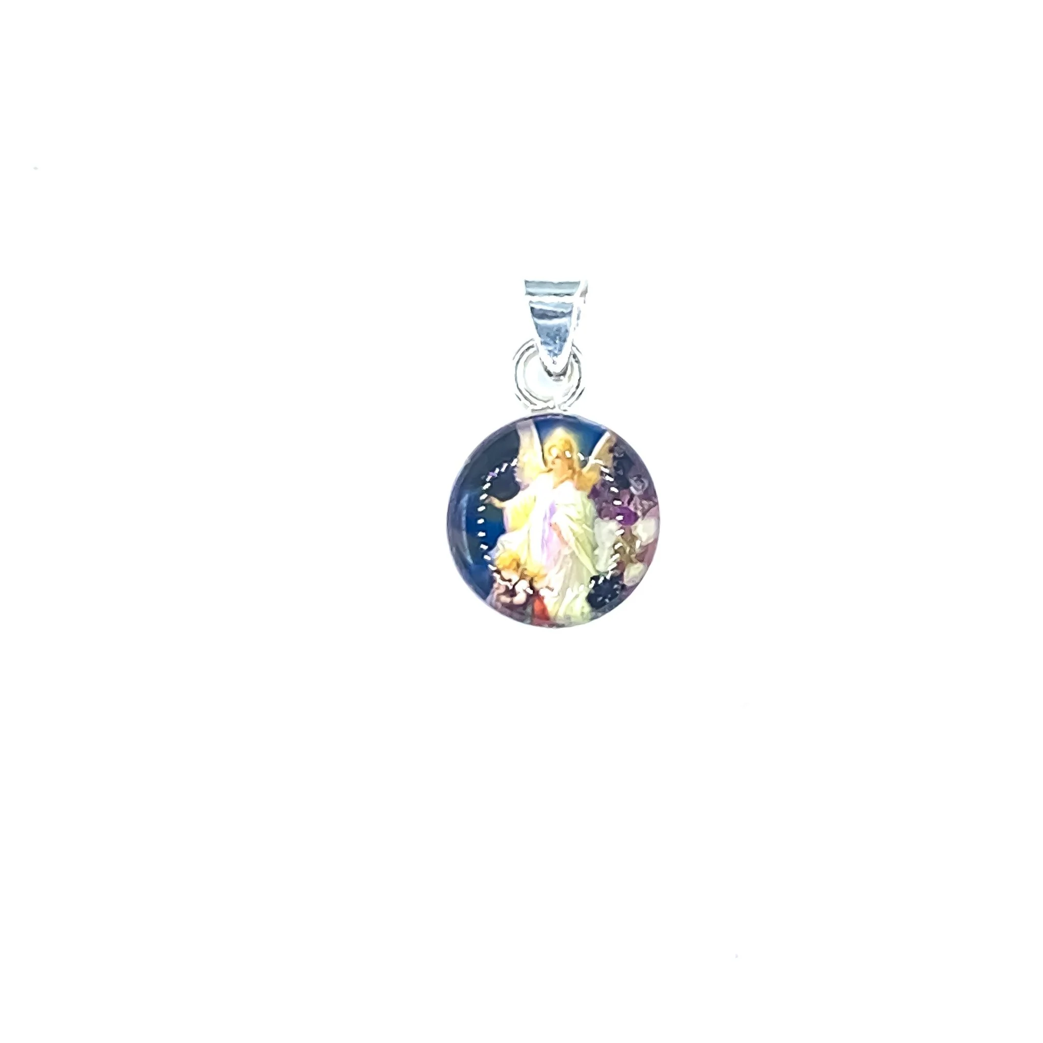 Guardian Angel Mini Round Pendant w/ Pressed Flowers 18-inch - Image 2