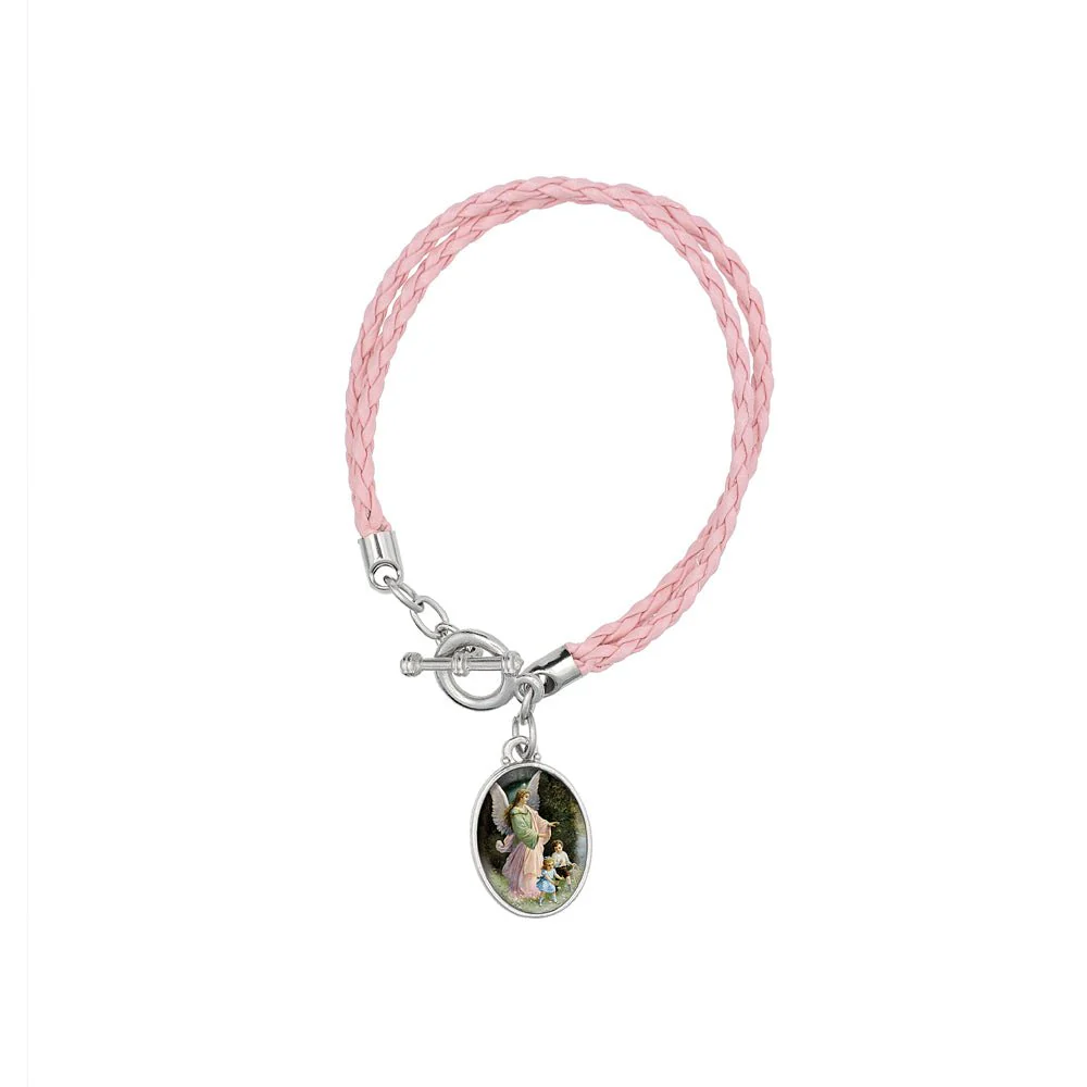 Pink Leather Guardian Angel Protection Bracelet 7.5