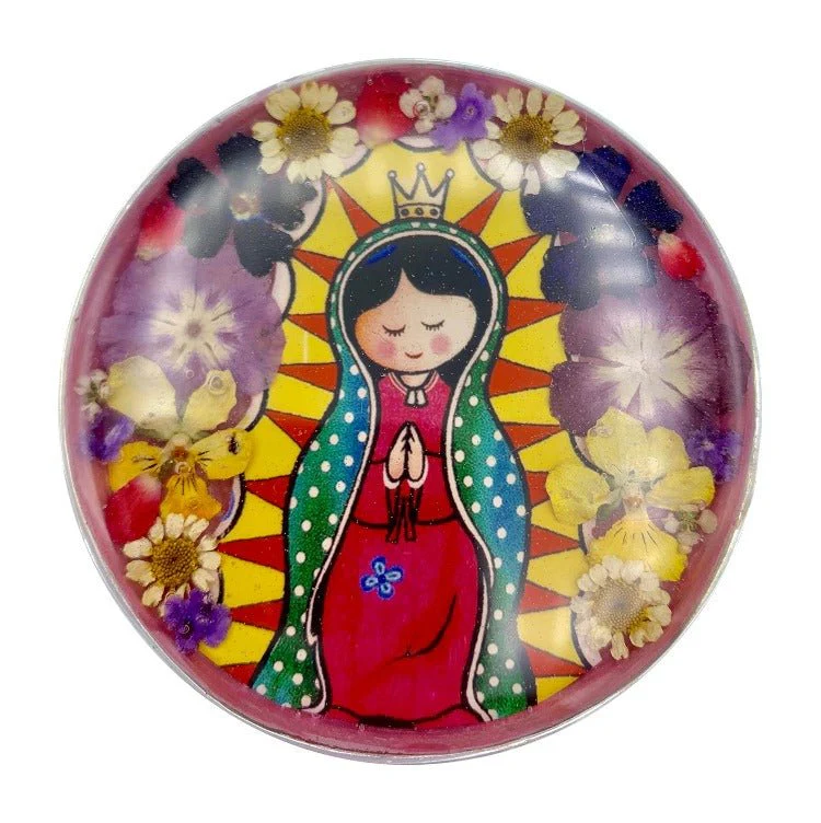 Baby Guadalupe Rosary Box w/ Pressed Flowers 2.9" x 1.5" x 2" - Image 4