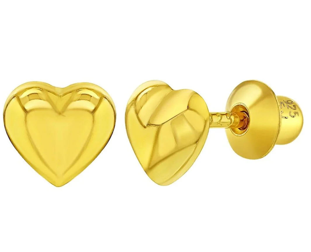 Gold Vermeil Heart Small Screw Back Earrings