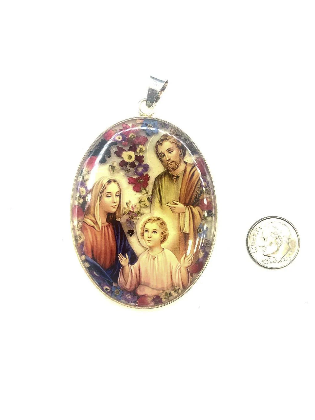 Holy Family Oval Medallion w/ Pressed Flowers 1 19/10" x 2 1/2" - Image 3