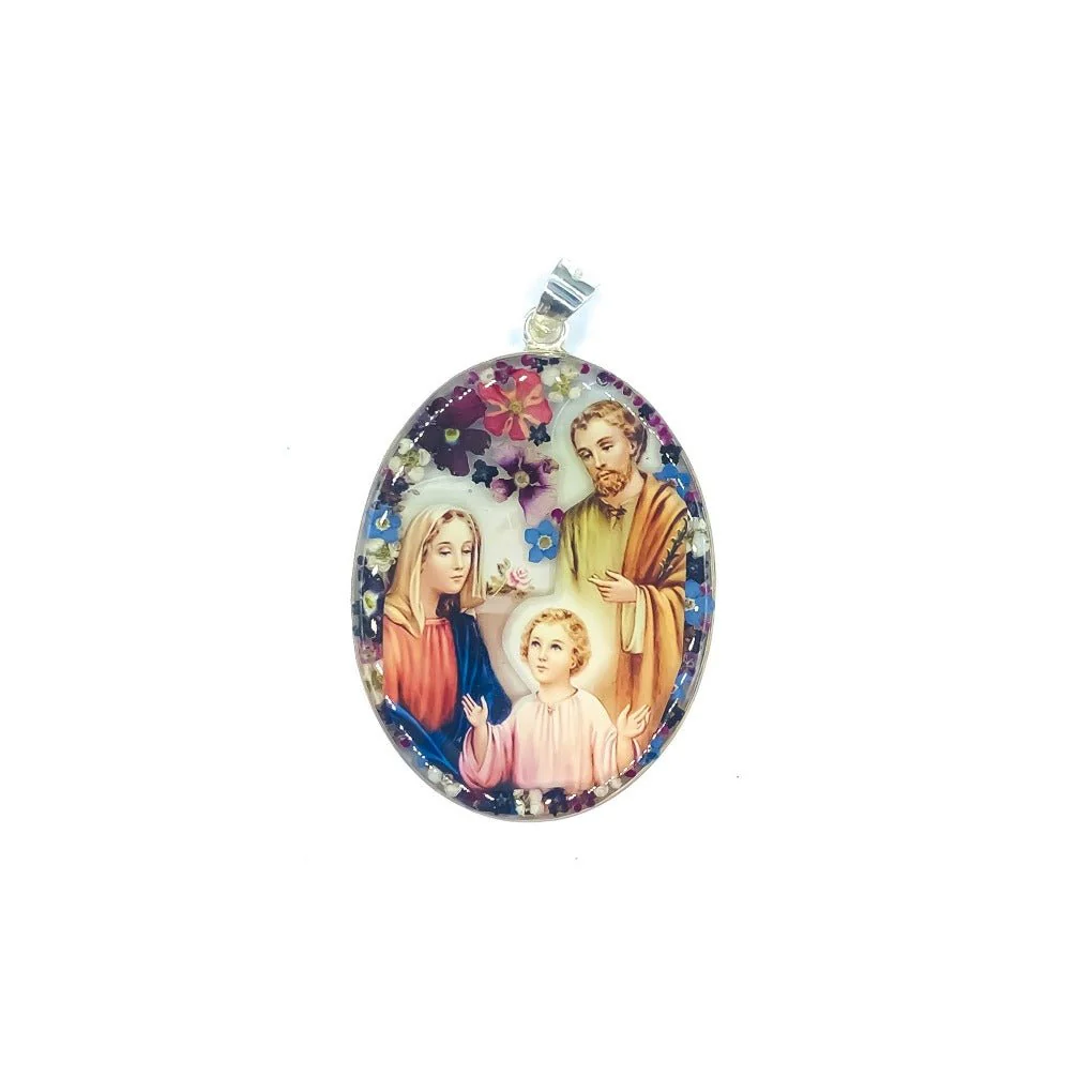 Holy Family Oval Medallion w/ Pressed Flowers 1 19/10" x 2 1/2" - Image 5