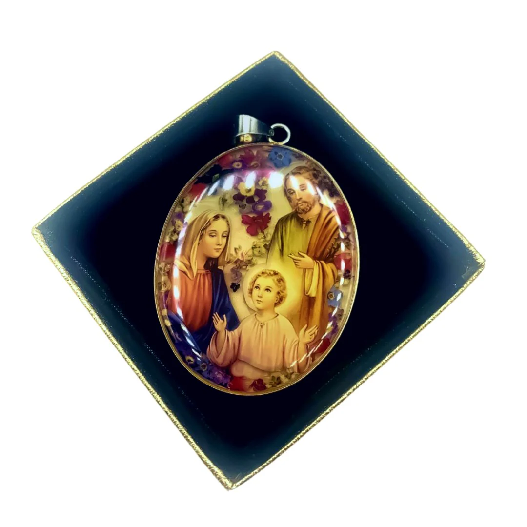 Holy Family Oval Medallion w/ Pressed Flowers 1 19/10" x 2 1/2" - Image 7