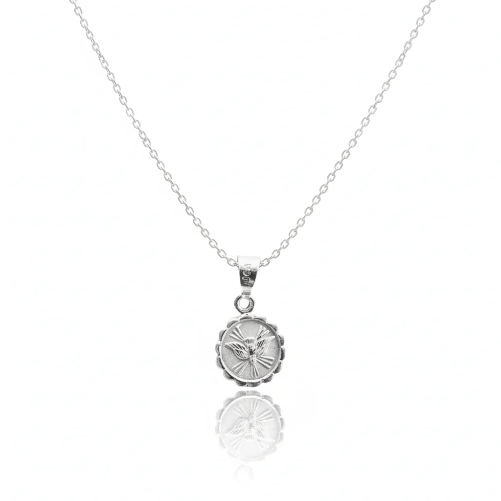 Silver Holy Spirit Round-Pendant Necklace 18-inch