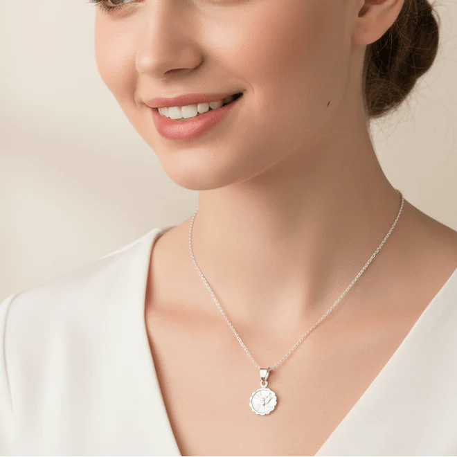 Silver Holy Spirit Round-Pendant Necklace 18-inch - Image 2