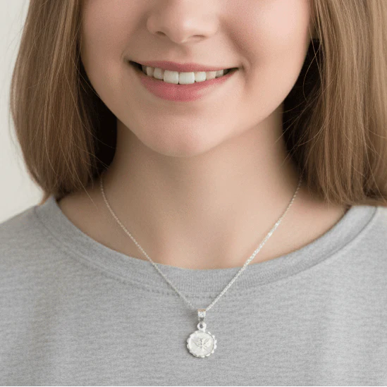 Silver Holy Spirit Round-Pendant Necklace 18-inch - Image 3