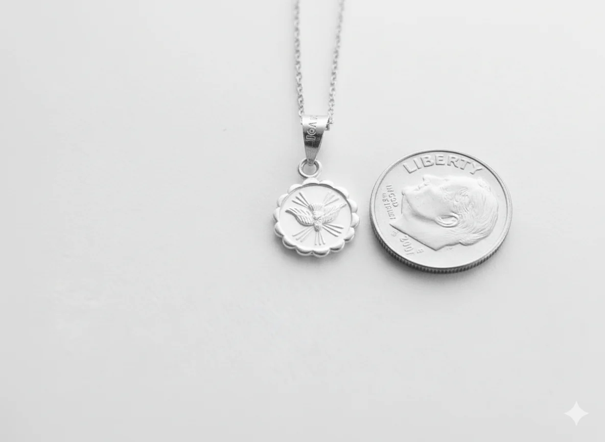 Silver Holy Spirit Round-Pendant Necklace 18-inch - Image 4