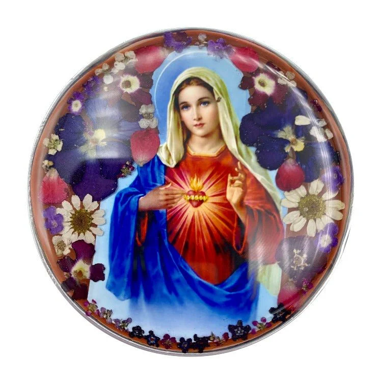Immaculate Heart of Mary Rosary Box w/ Pressed Flowers 2.9" x 1.5" x 2" - Image 4