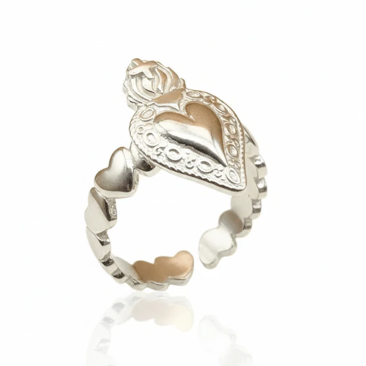Silver Adjustable Sacred Heart Ring