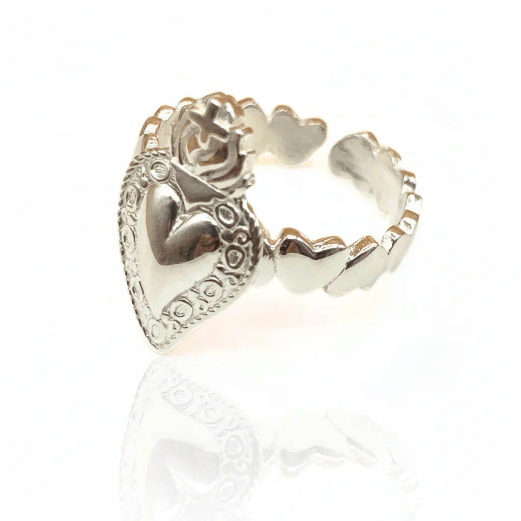 Silver Adjustable Sacred Heart Ring - Image 2