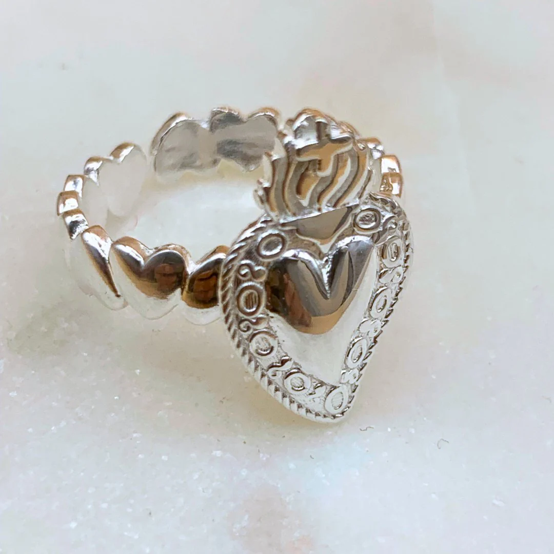 Silver Adjustable Sacred Heart Ring - Image 3