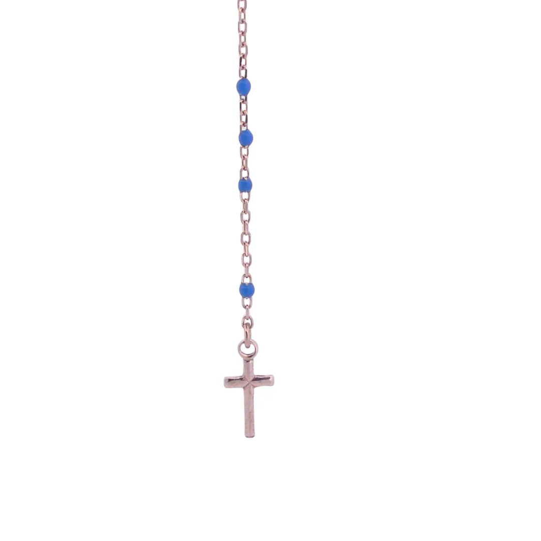 Silver Miraculous Medal Rosary Necklace with Blue Enamel Beads 20" - Image 2