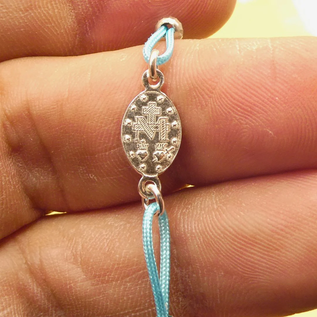 Marian Consecration Bracelet with Miraculous Medal Charm – Adj Light Blue Cord 6.5"+1.5" - Image 6