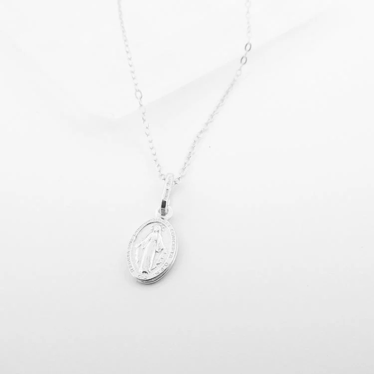 Silver Miraculous Mary Small Necklace 18-inch - Image 4