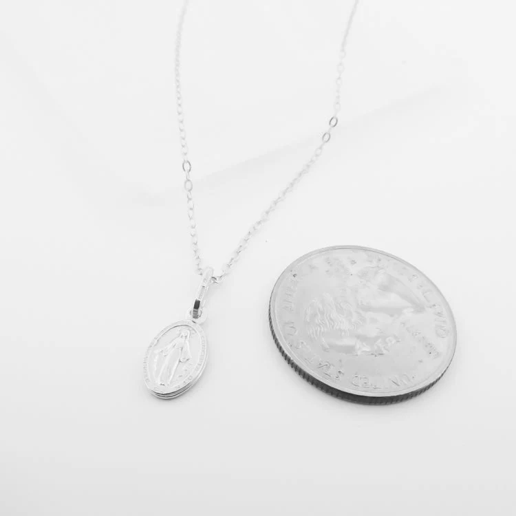 Silver Miraculous Mary Small Necklace 18-inch - Image 5