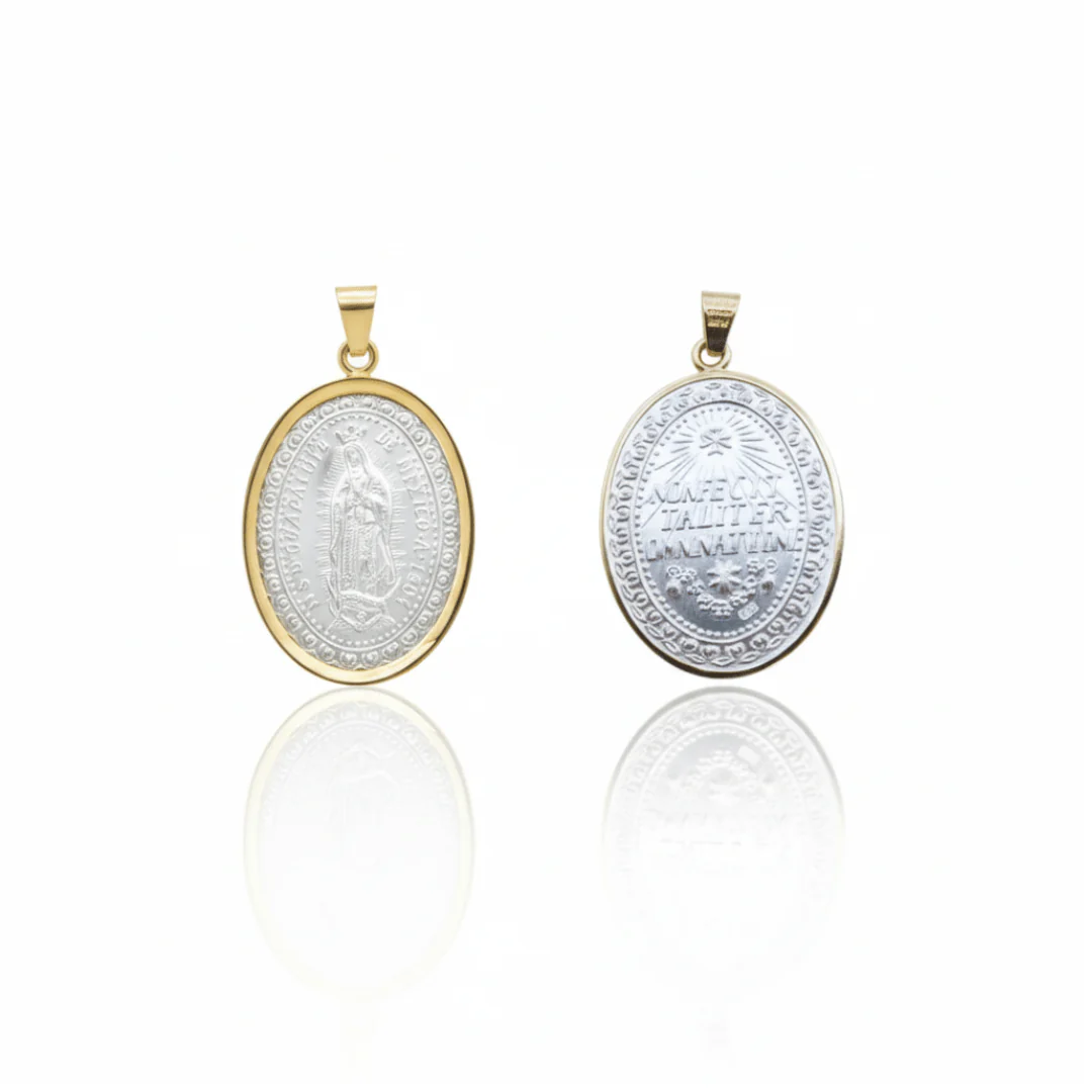 Sterling Silver Our Lady of Guadalupe Medal with 14k Gold Bezel — 1.5” × 1.1” - Image 6