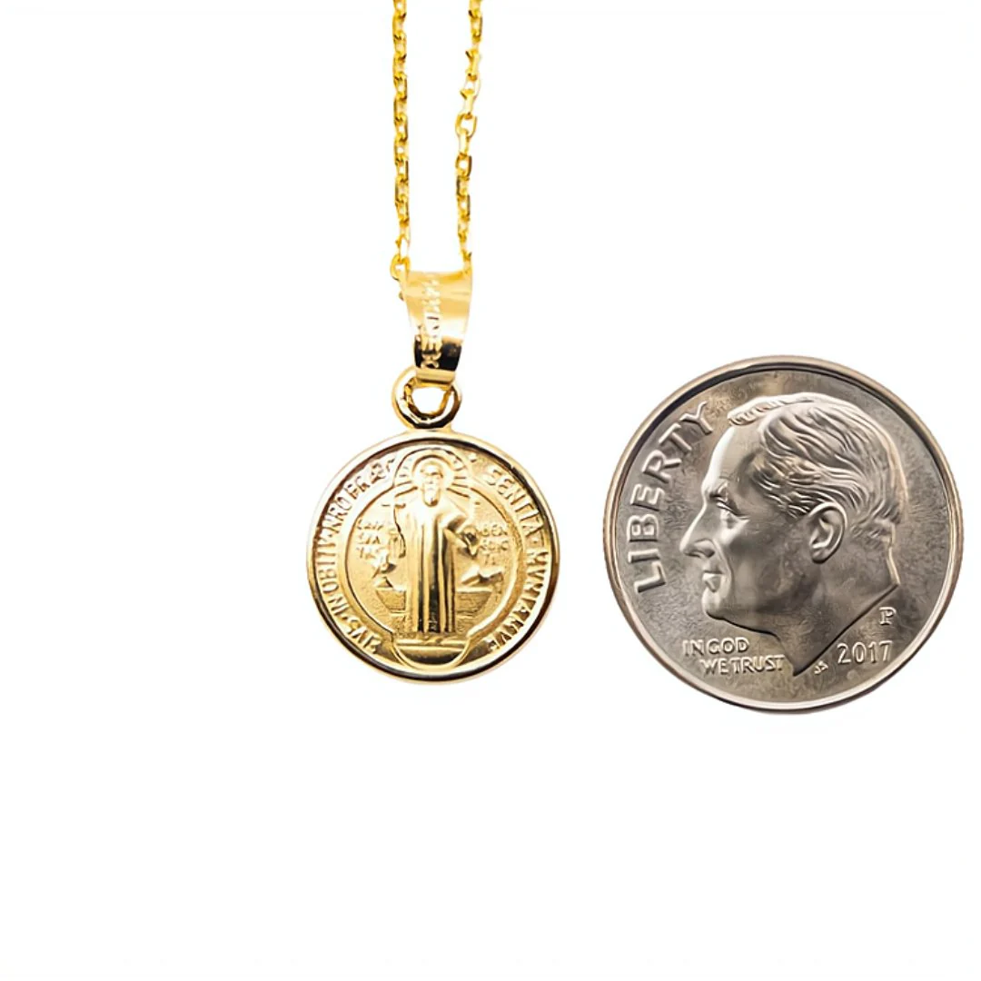 Gold Saint Benedict Medal Mini Round Pendant 18-inch - Image 4