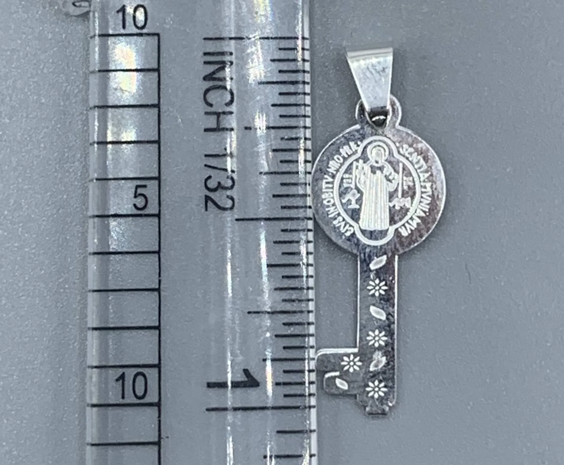 Silver Saint Benedict Medal Key Petite Medal 18-inch - Image 3