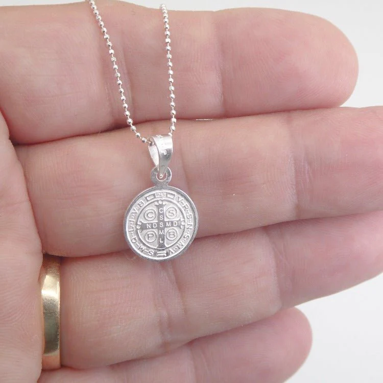 Silver Saint Benedict Medal Mini Round Pendant 18-inch - Image 4