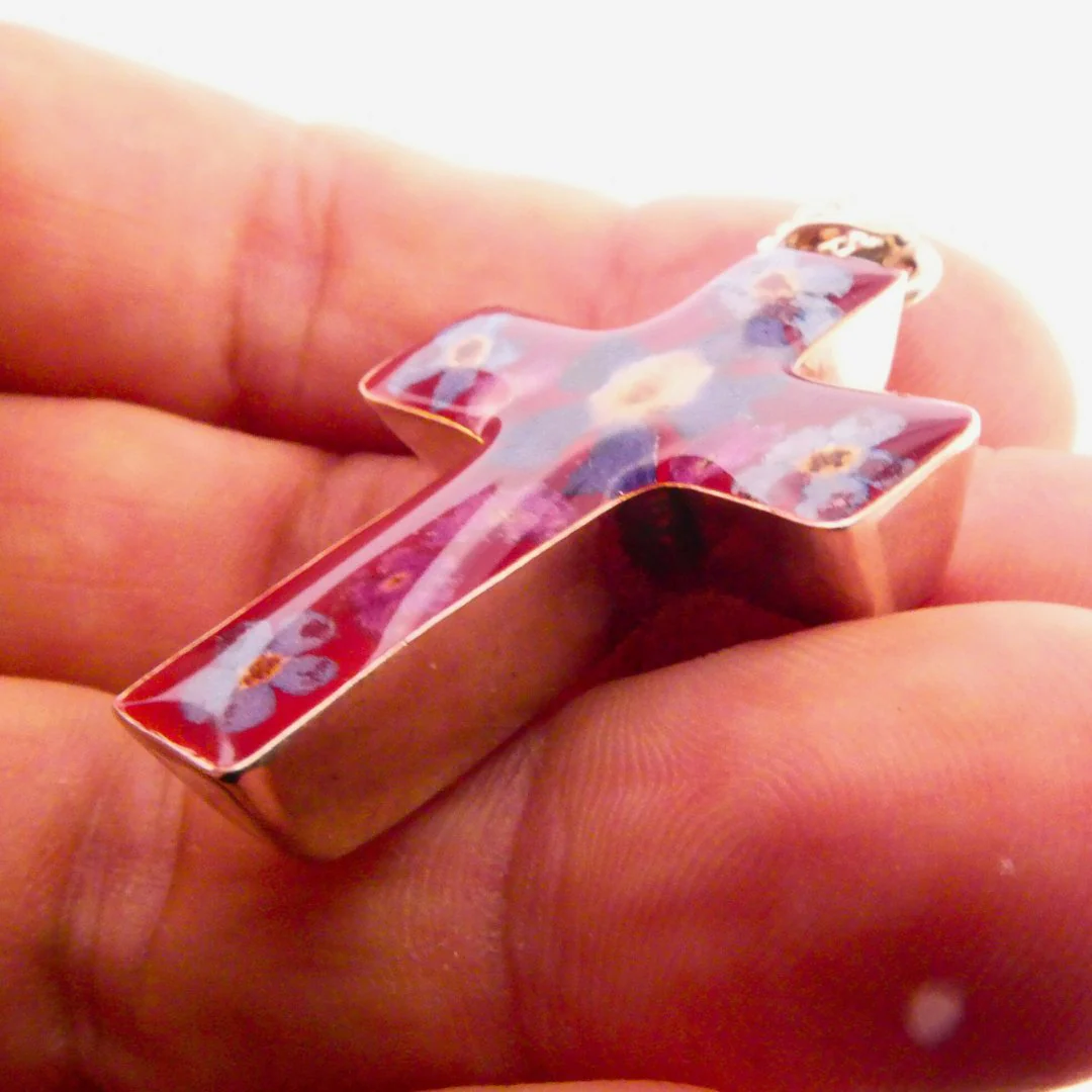 Medium Cross Necklace w/ Pressed Flowers 18-inch - Image 5