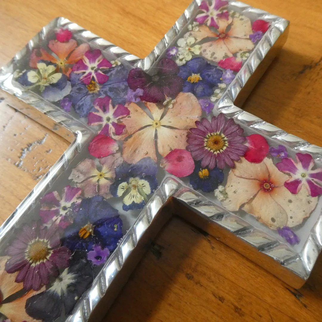 Baroque Wall Large Cross w/ Pressed Flowers 8.5" - Image 6