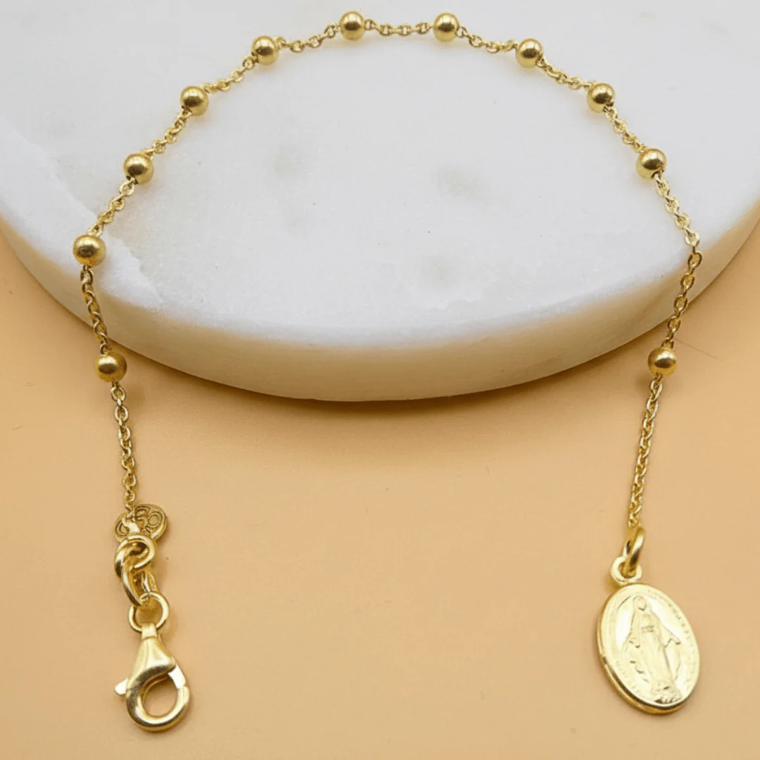 Gold Vermeil Miraculous Medal Rosary Bracelet 7.5-inch - Image 4