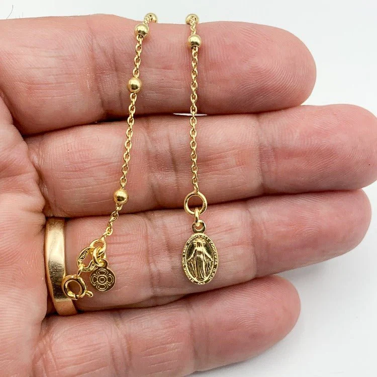 Gold Vermeil Miraculous Medal Rosary Bracelet 7.5-inch - Image 5