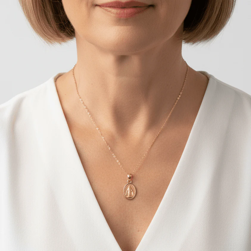 Gold Tiny Miraculous Oval Necklace 18-inch - Image 2