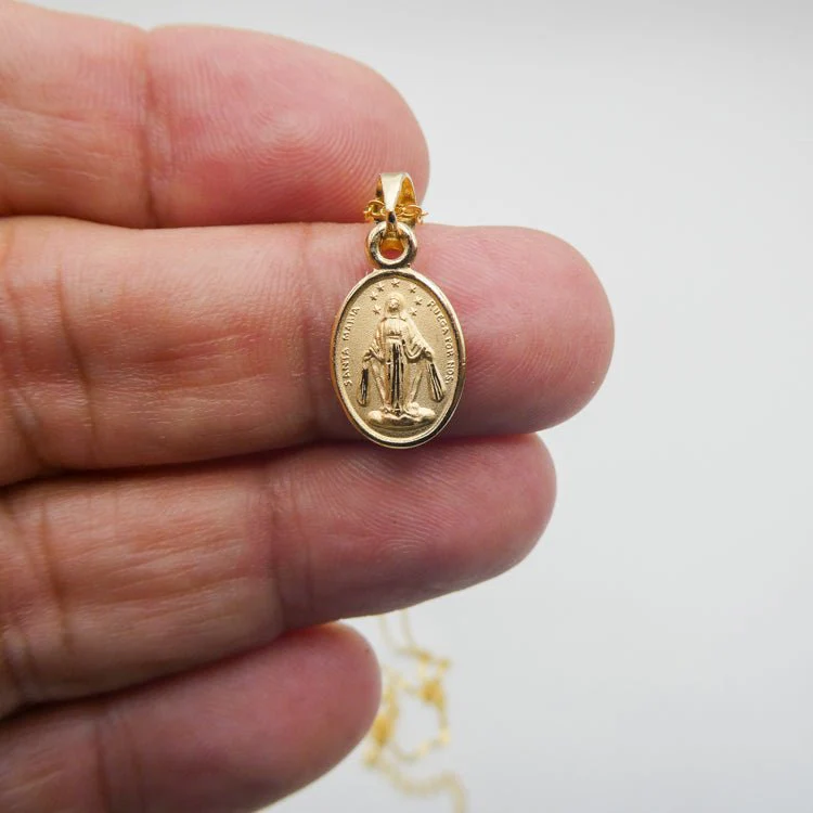 Gold Tiny Miraculous Oval Necklace 18-inch - Image 3