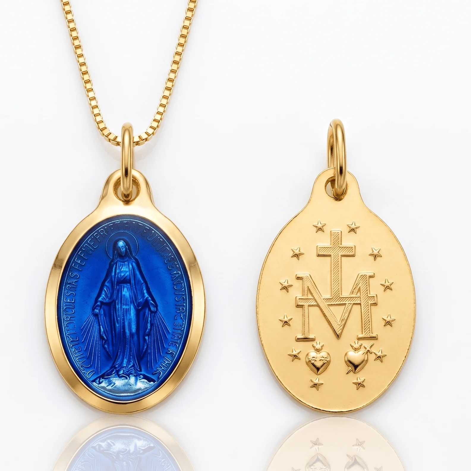 Gold-Plated Miraculous Medal Necklace, Navy Blue Enamel 18" — Rue du Bac, Paris