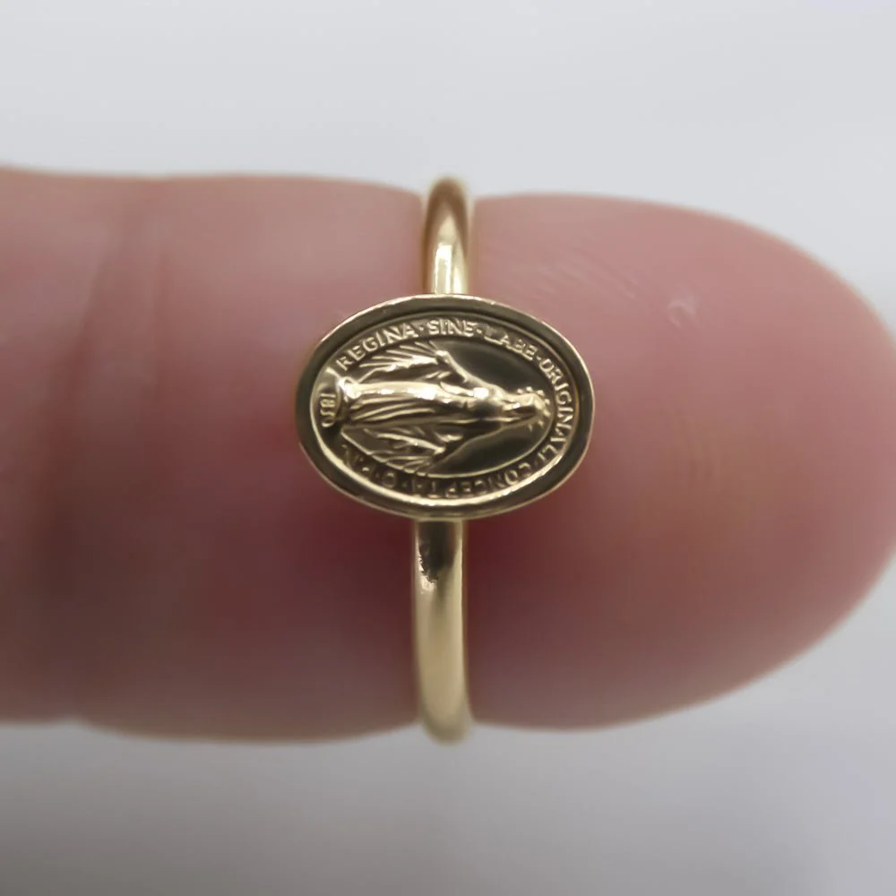 Gold Vermeil Miraculous Medal Adjustable Ring — Made in Italy - Image 3