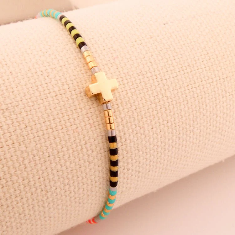 Multicolor Miyuki Beaded Cross Corded Bracelet 7.5-inch - Image 3