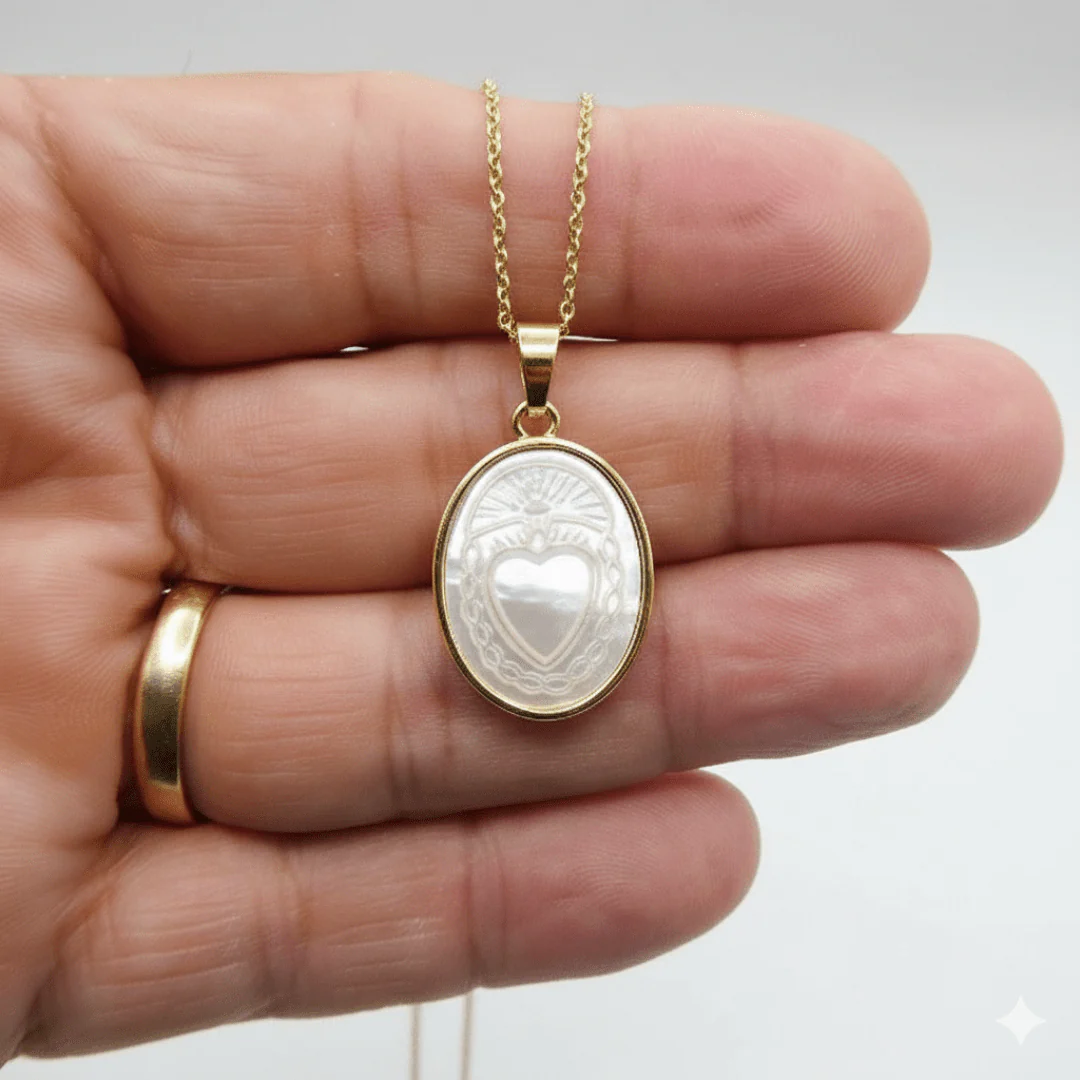 Mother of Pearl Sacred Heart Necklace 18-inch - Image 3