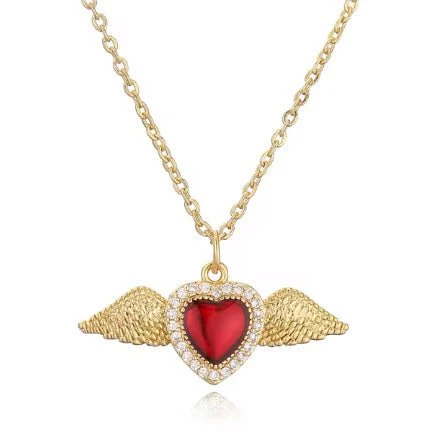 Gold-Plated Sacred Heart Red Heart Necklace with White Zirconia 18" - Image 14