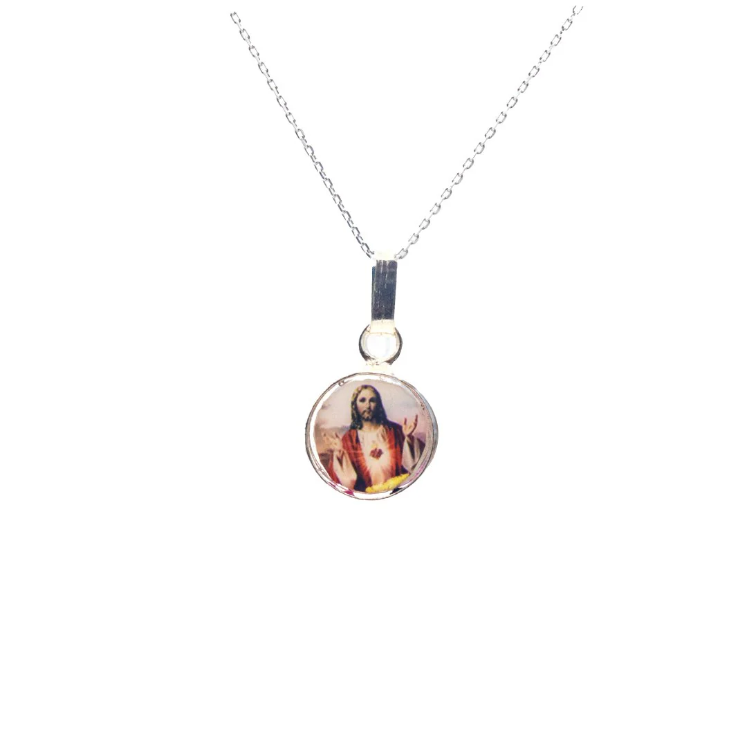Our Lady of Mount Carmel Scapular Necklace — Sterling Silver Mini with Pressed Flowers (18") - Image 3