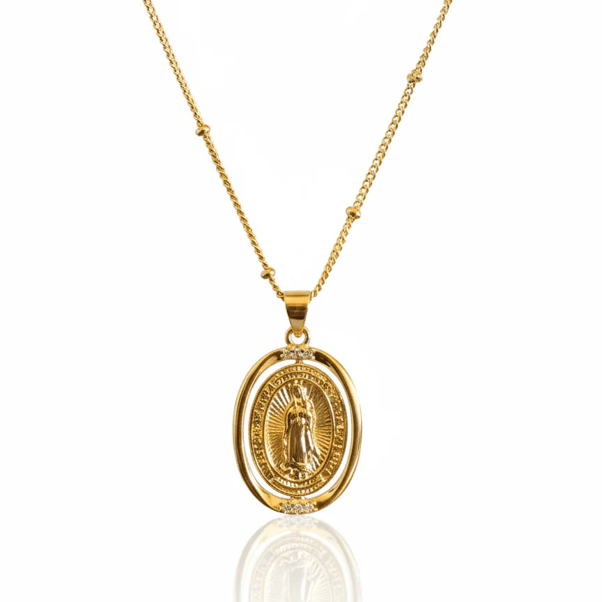 Gold-Plated Our Lady of Guadalupe Necklace · 18” Chain