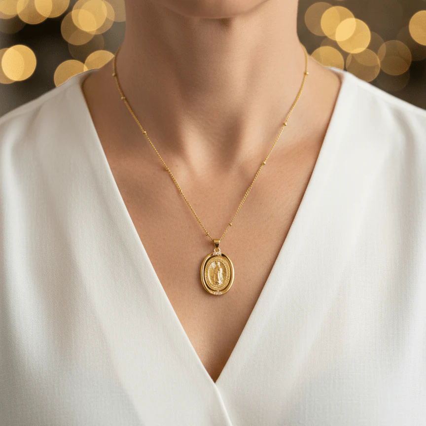Gold-Plated Our Lady of Guadalupe Necklace · 18” Chain - Image 2