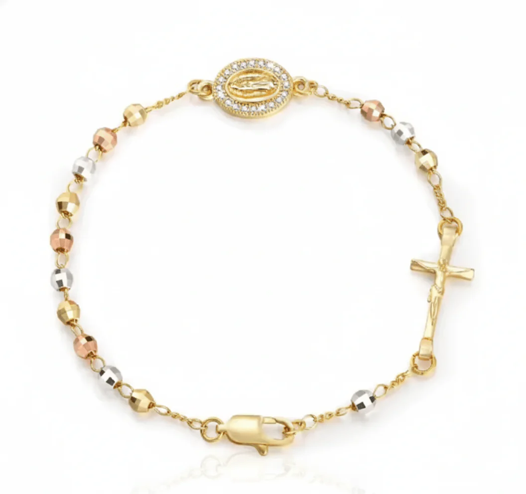 Gold-Plated Our Lady of Guadalupe Bracelet (Tri-Color Gold) 7.75"