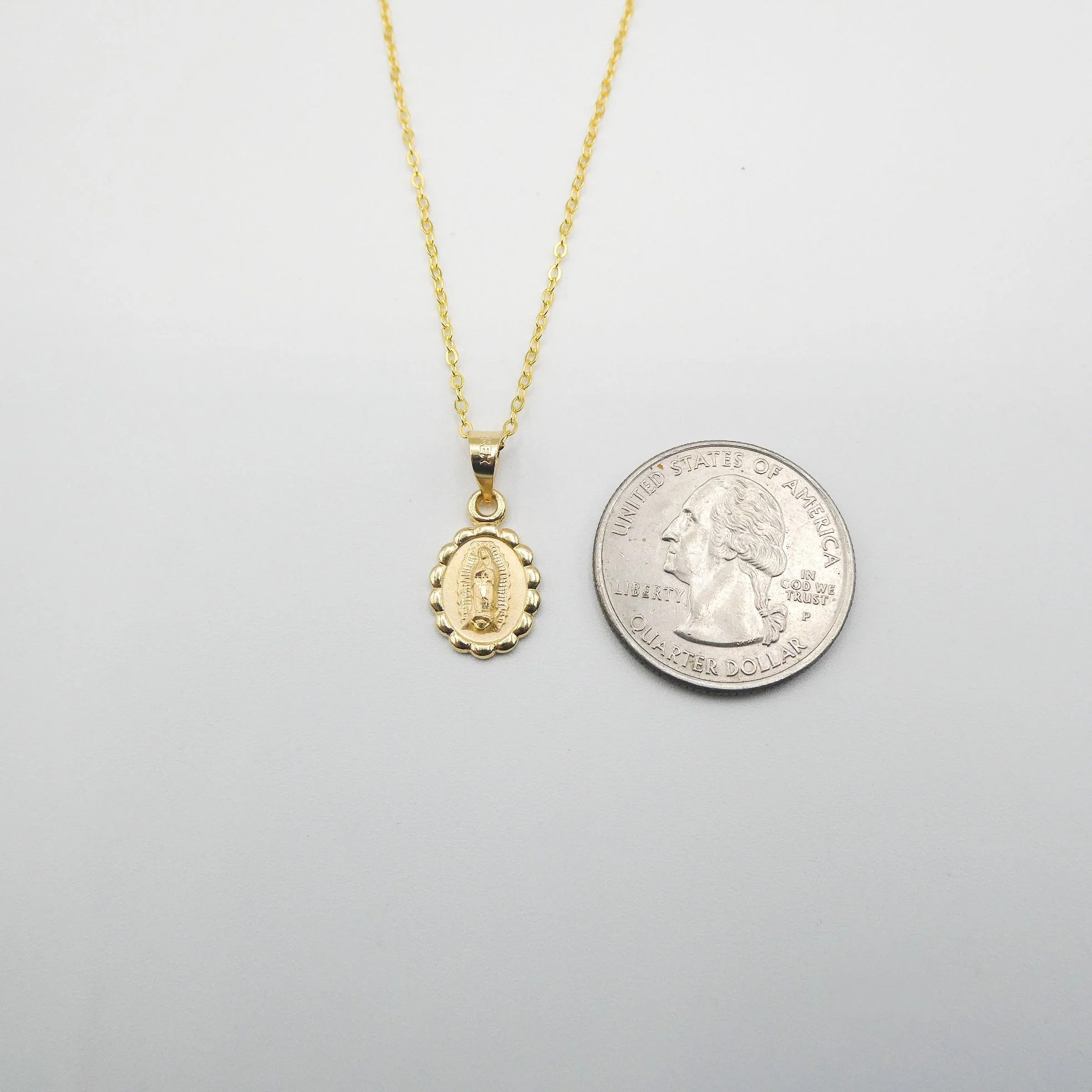 Gold Our Lady of Guadalupe Medal Mini Oval Floral Necklace 18-inch - Image 3