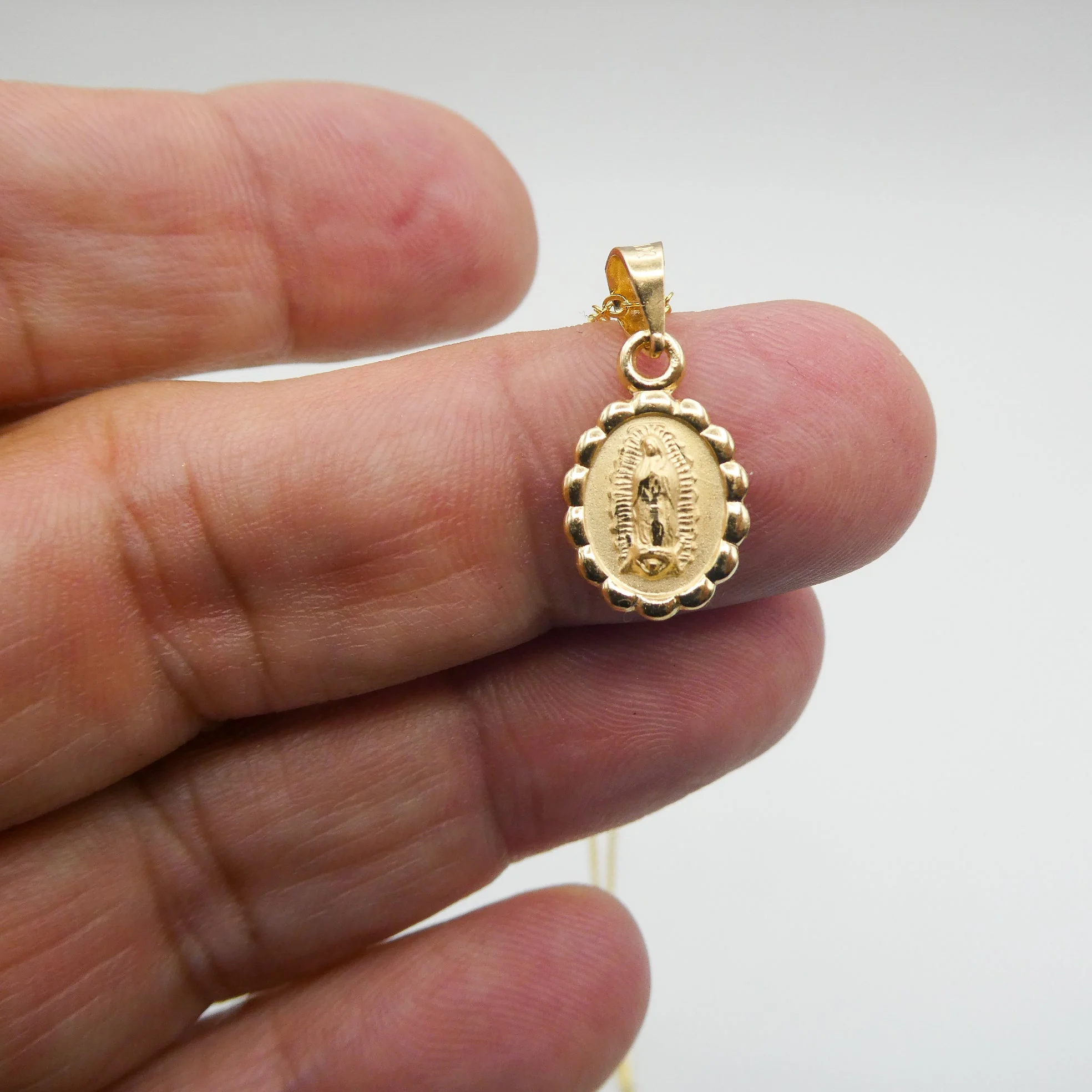 Gold Our Lady of Guadalupe Medal Mini Oval Floral Necklace 18-inch - Image 4