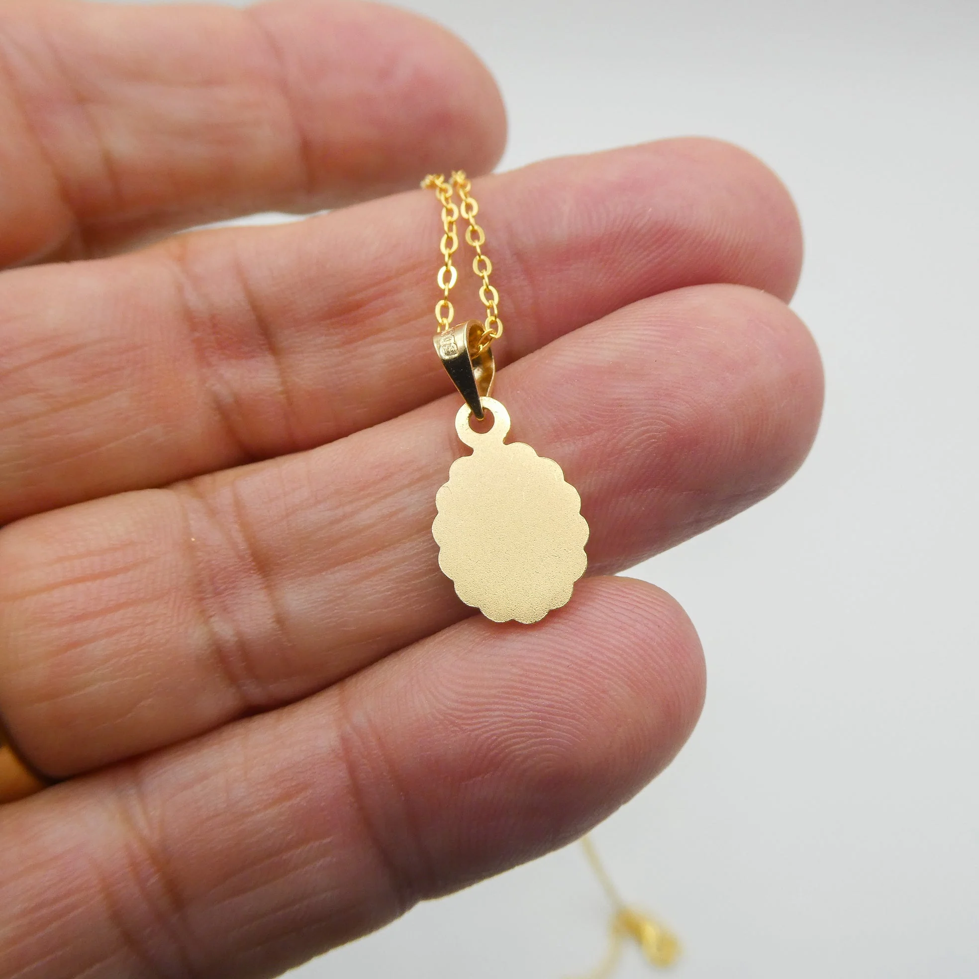 Gold Our Lady of Guadalupe Medal Mini Oval Floral Necklace 18-inch - Image 5