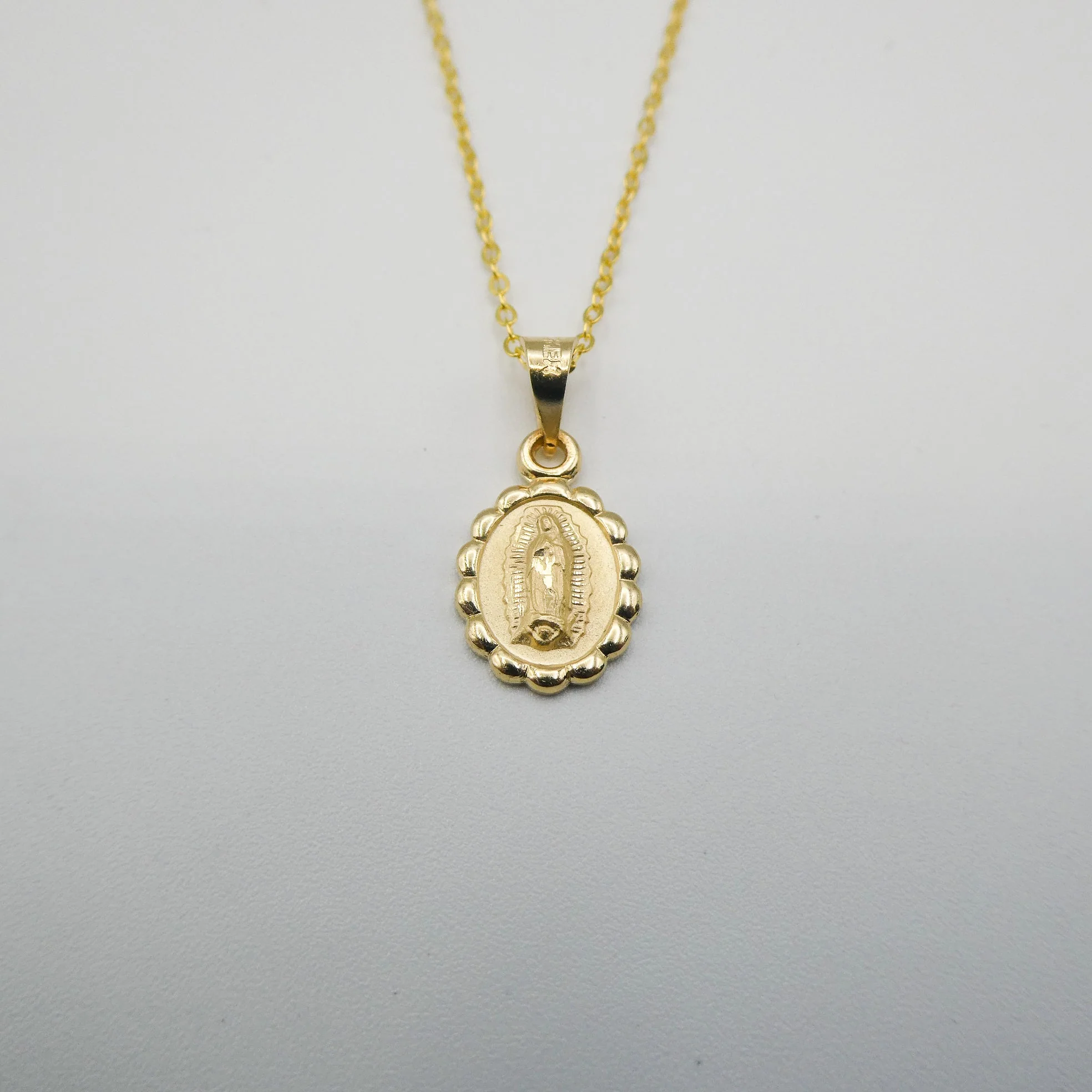 Gold Our Lady of Guadalupe Medal Mini Oval Floral Necklace 18-inch - Image 6