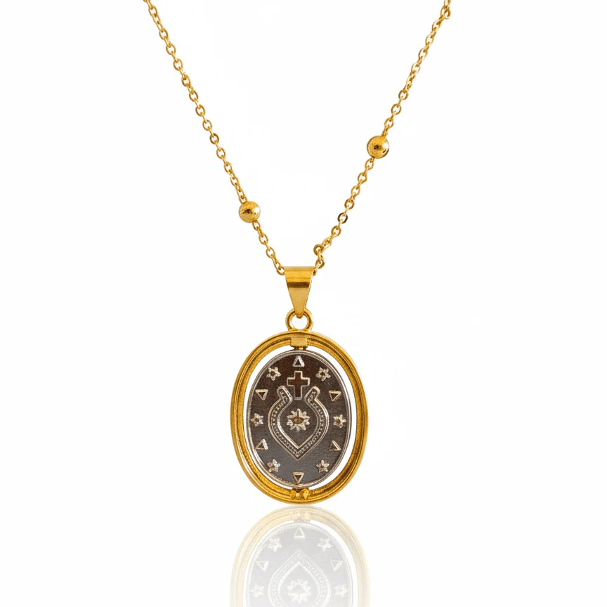 Gold-Plated Our Lady of Guadalupe Two-Tone Necklace · Beaded Chain 18" - Image 3