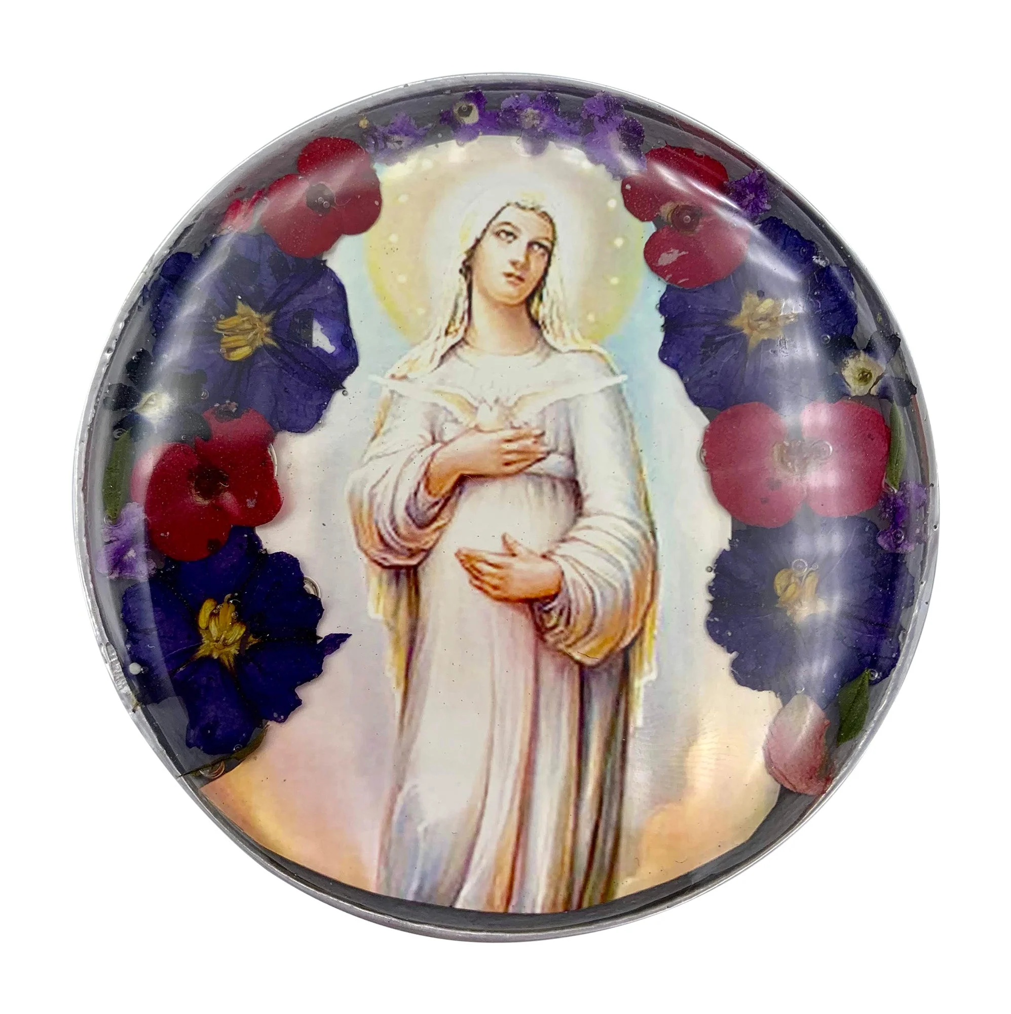 Our Lady of Hope Rosary Box w/ Pressed Flowers 2.9" x 1.5" x 2" - Image 4
