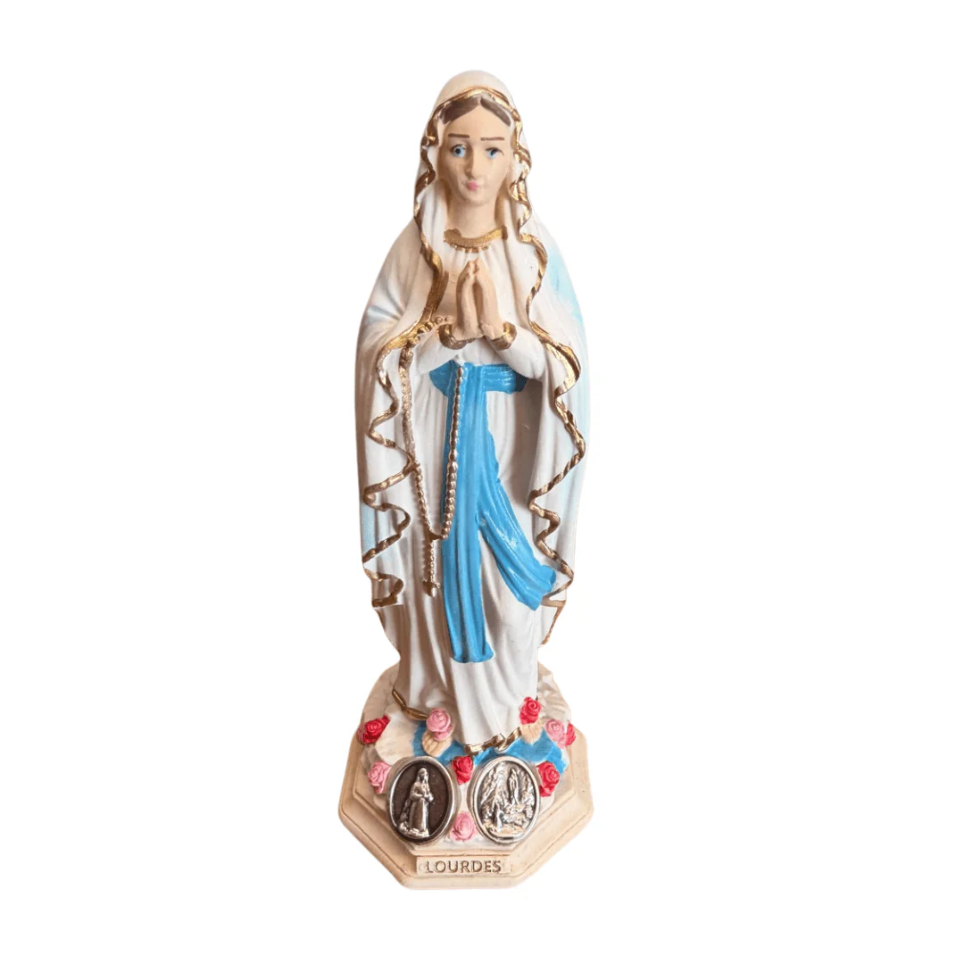 Our Lady of Lourdes Statue | Hand-Painted Italian Resin with Gold Detail | 4 Inches