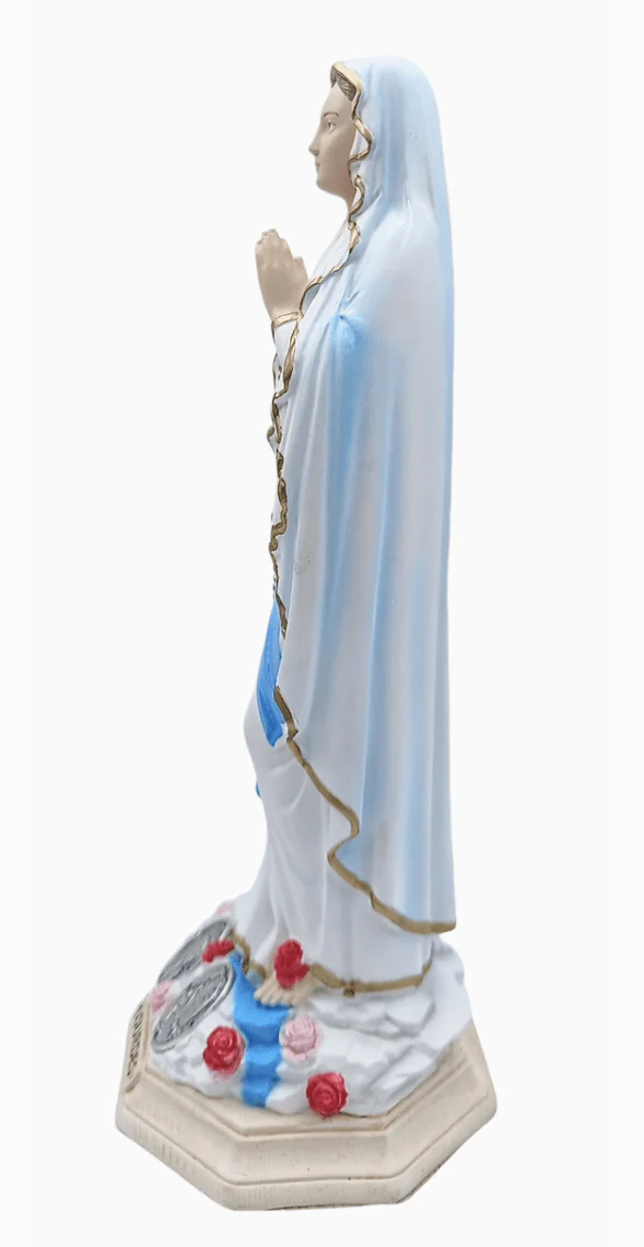 Our Lady of Lourdes Statue | Hand-Painted Italian Resin with Gold Detail | 4 Inches - Image 2