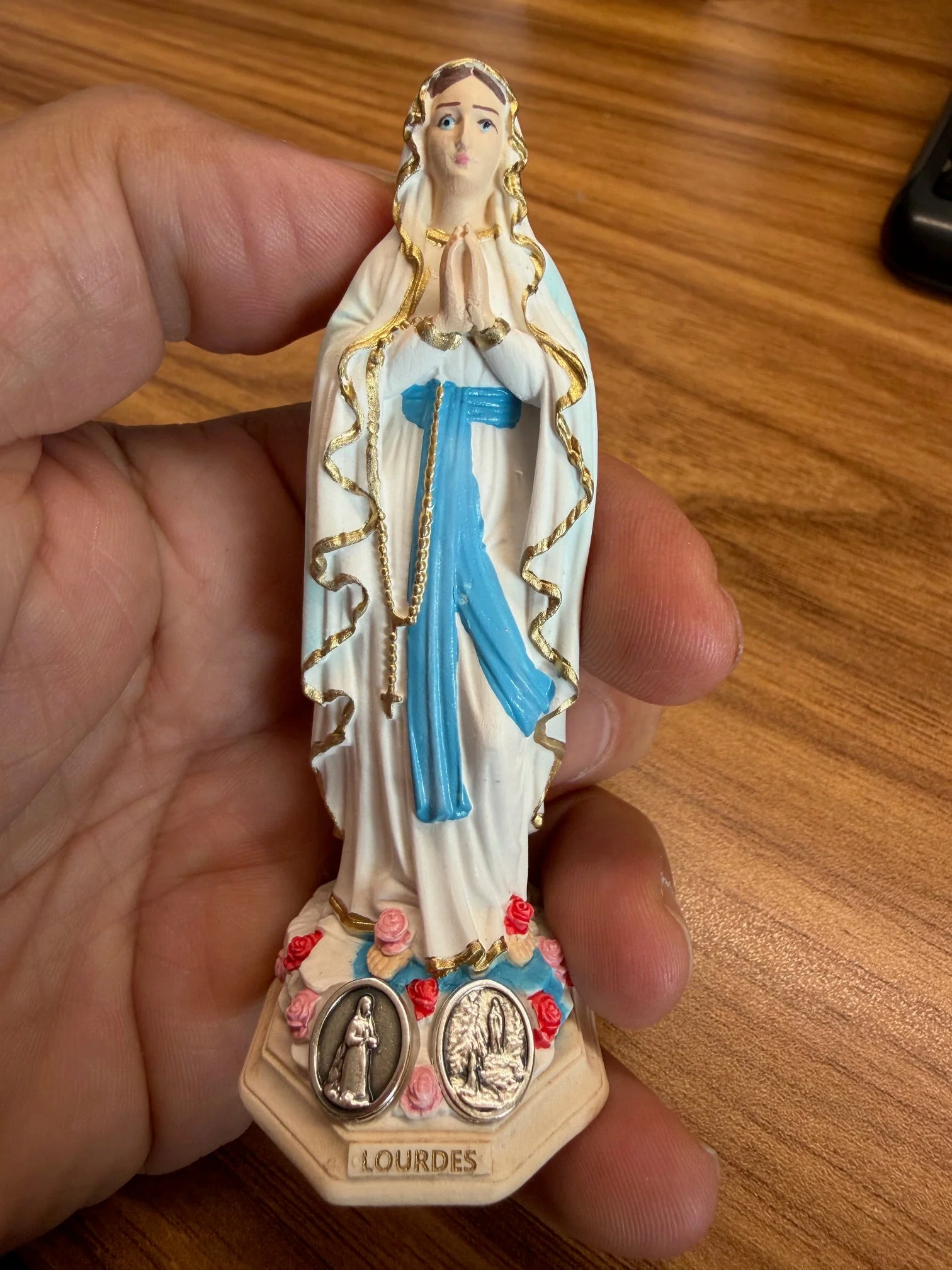 Our Lady of Lourdes Statue | Hand-Painted Italian Resin with Gold Detail | 4 Inches - Image 4