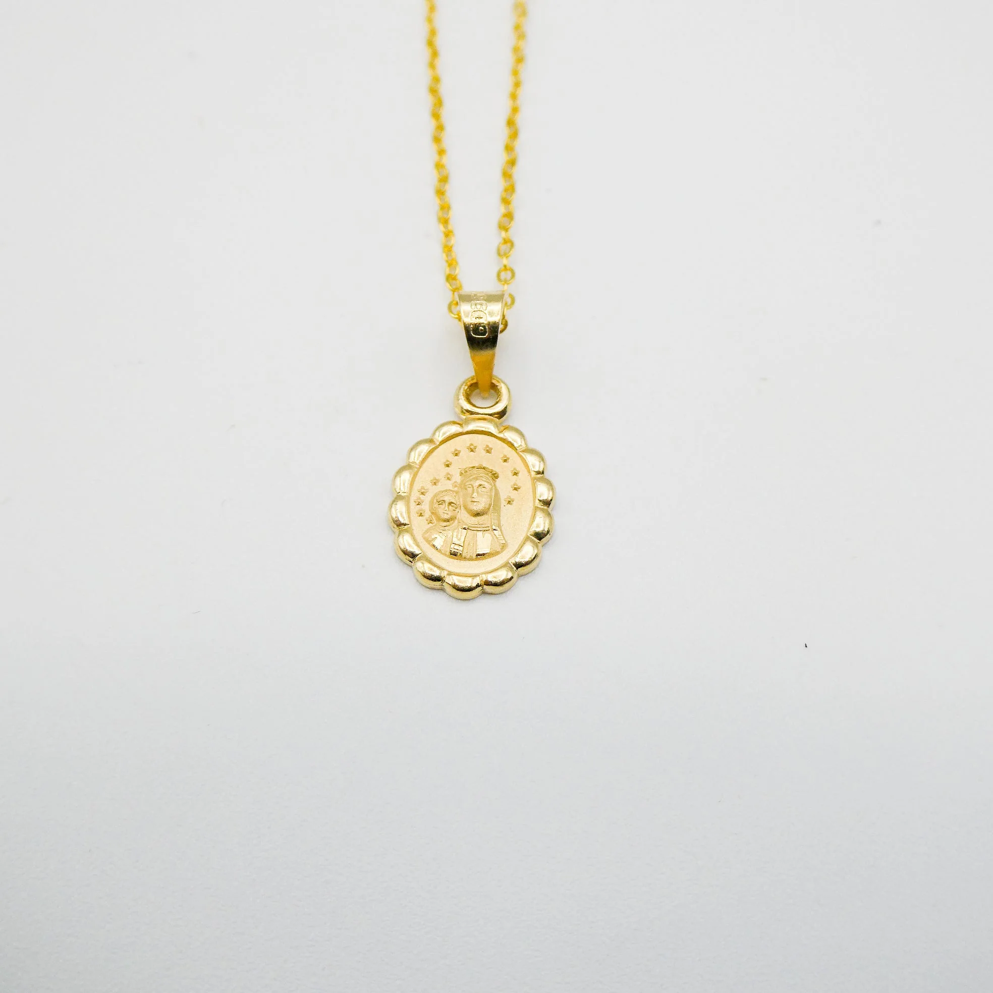 Gold Our Lady of Mount Carmel Medal Mini Oval Gold Floral Necklace 18-inch - Image 6